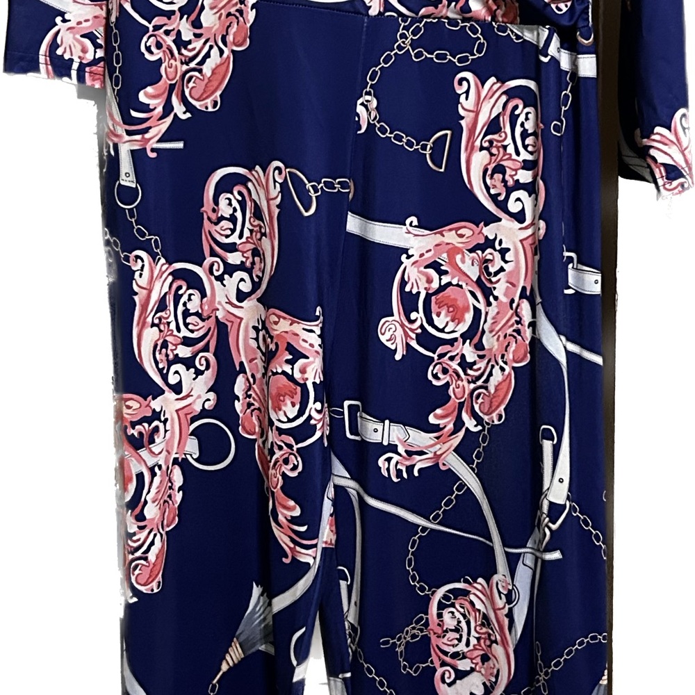 Elegant Navy Jumpsuit with Pink Chain Design